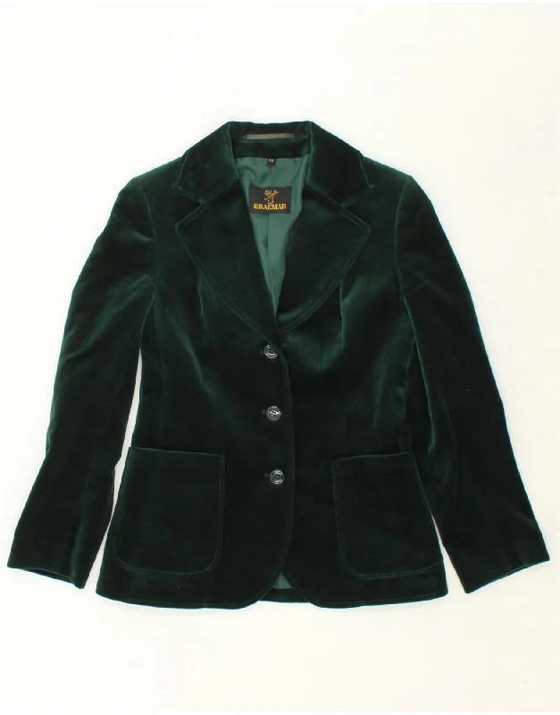 Clearance Items VINTAGE Womens Velvet 3 Button Blazer Jacket UK 12 Medium Green Cotton