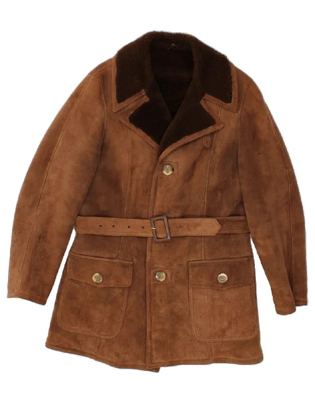 Deal Frenzy VINTAGE Womens Shearling Coat UK 12 Medium Brown
