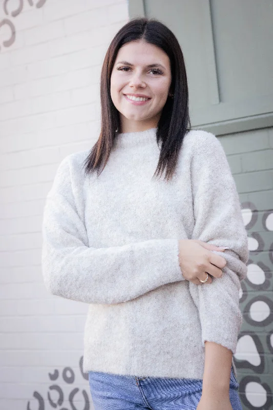 Sale Event Gentle Mind Mock Neck Sweater, Oatmeal | Sadie & Sage