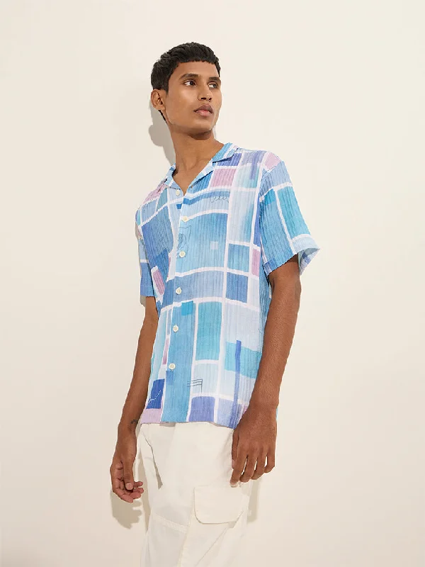 Nuon Blue Geometric Design Relaxed-Fit Shirt