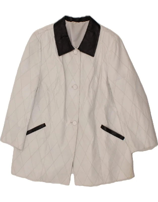 Discount Extravaganza VINTAGE Womens Leather Jacket UK 22 3XL White Argyle/Diamond