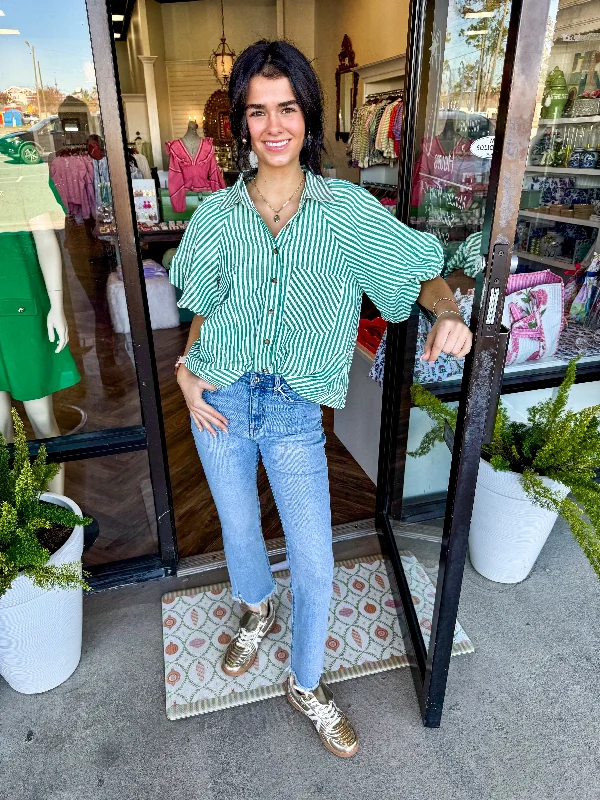 Weekend Specials to Celebrate Beverly Button Down Blouse: Green