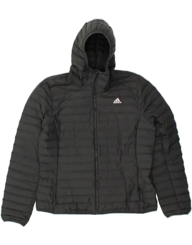 Hot Buy ADIDAS Womens Hooded Padded Jacket UK 14/16 Large Black Polyester