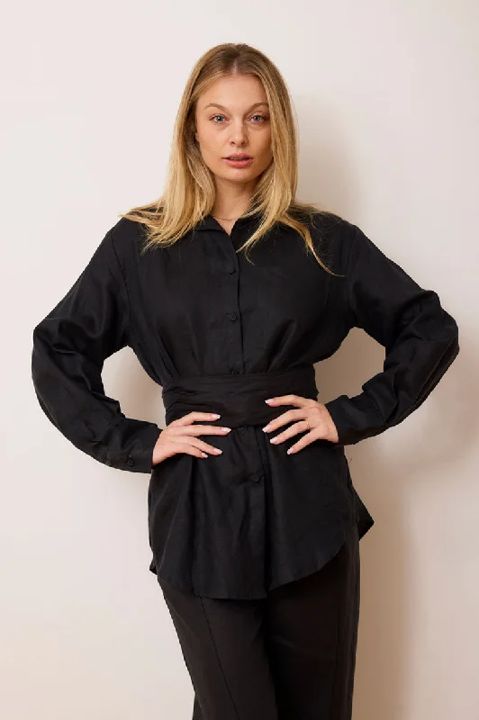 Weekend Shopping Made Better Caitlin Crisp 9-5 Shirt - Black Linen