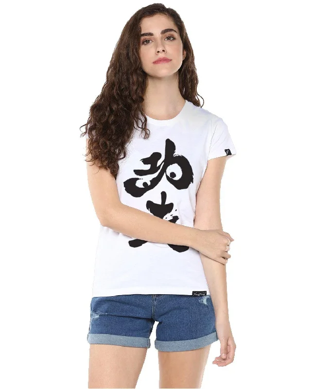 Crazy Deals Womens Half Sleeve Panda Printed White Color Tshirts