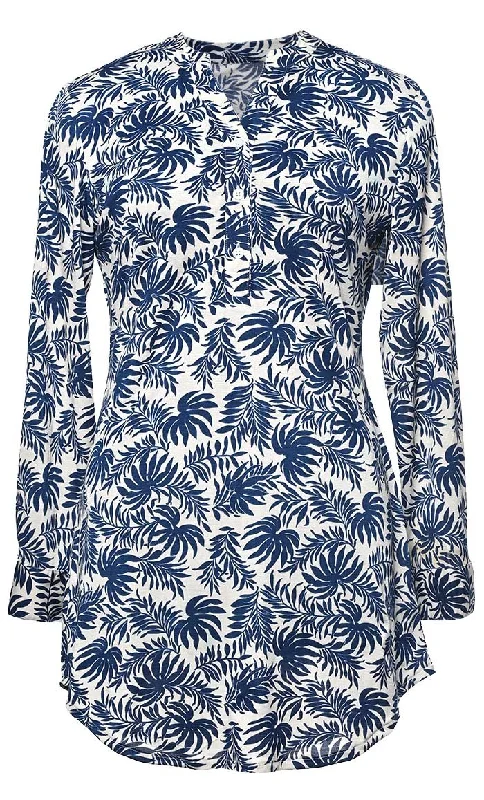 Daily Deals Basic Slip On Fern Leaves Print Button Front Tunic With Pockets