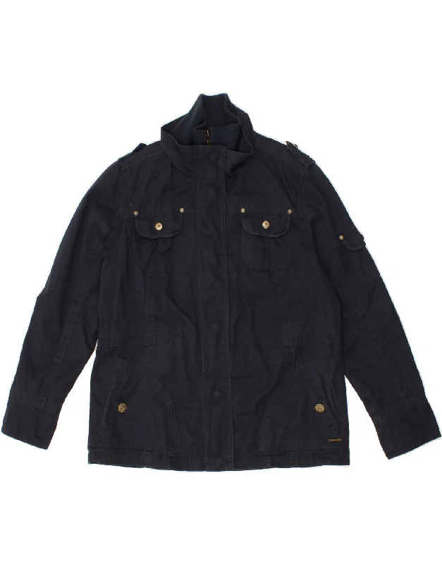 Great Deals VINTAGE Womens Utility Jacket UK 14 Medium Navy Blue Cotton