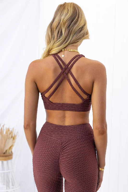 Weekend Specials to Cherish Optic V-Neck Sports Bra - Chocolate