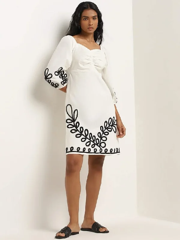 Midnight Madness LOV Off-White Ruched Empire Dress