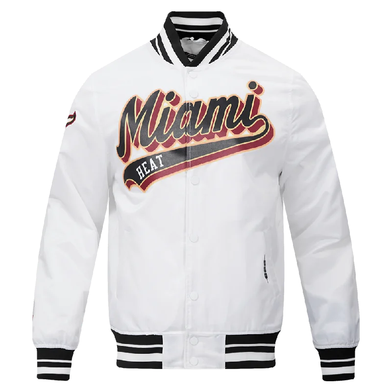 NBA MIAMI HEAT SCRIPT TAIL MEN'S SATIN JACKET (WHITE/BLACK)