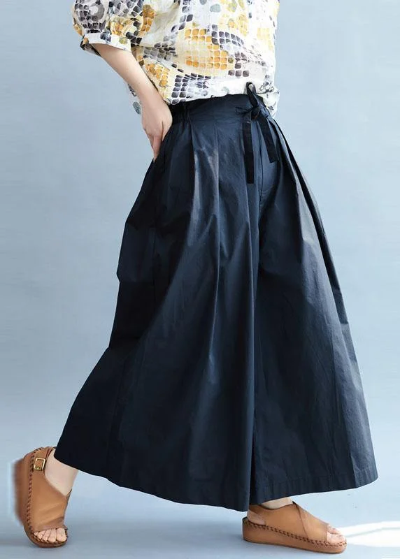 Bonus Savings Vintage Navy Loose Wide Leg Tie Waist Fall Asymmetrical Design Pants