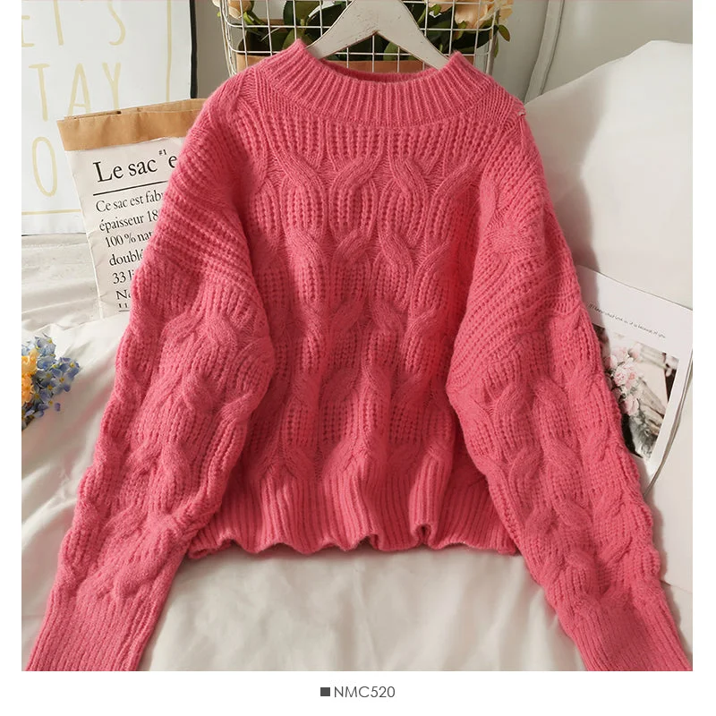 Great Bargains Sweater women's season loose and thin linen pattern round neck sweater  2024