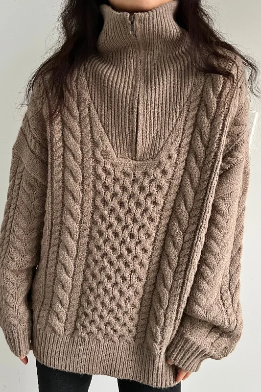 Don't Wait CABLE KNIT HALF ZIP
