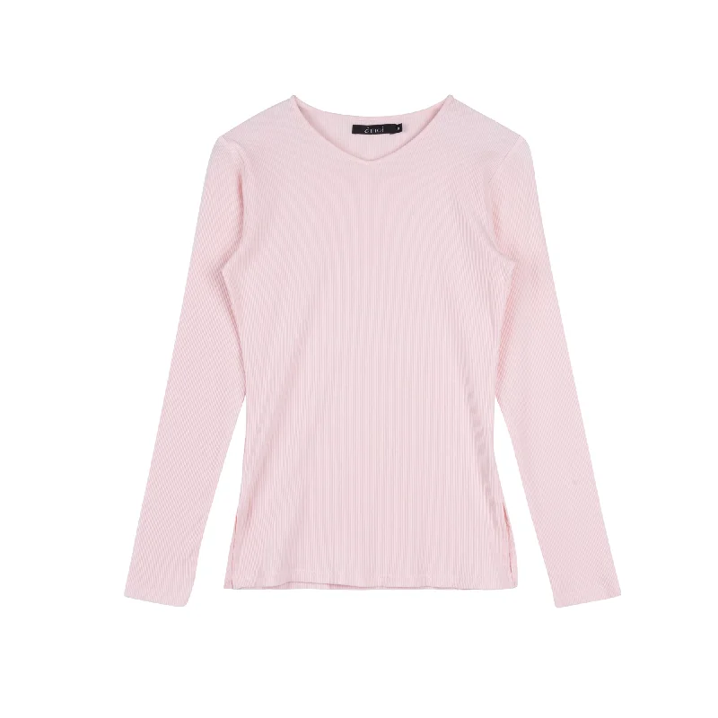 Exclusive Deal Ribbed V-Neck Tee | Light Pink