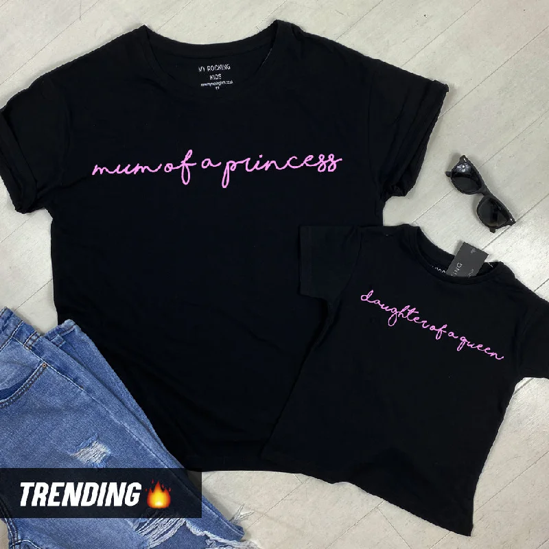 Weekend Bargains to Love Mum Of A Princess/Daughter Of A Queen Black Matching Tees (MRK X)