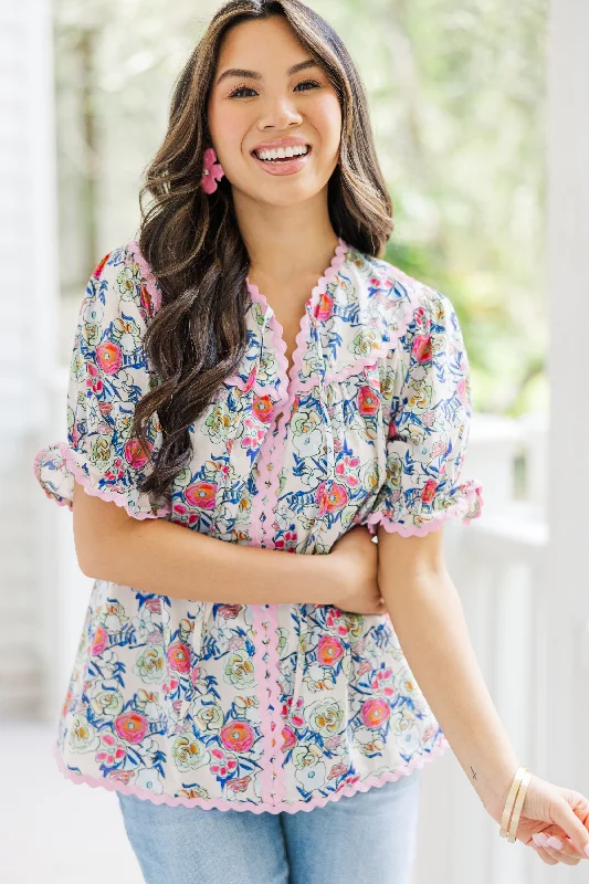 Great Bargain Just Be Happy Pink Floral Blouse