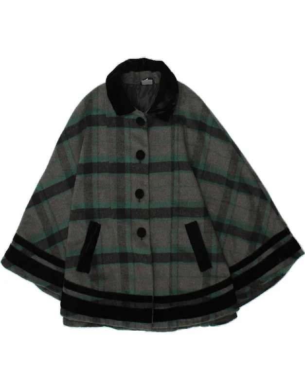 Clearance Event VINTAGE Womens Poncho Coat One Size Grey Check Polyester