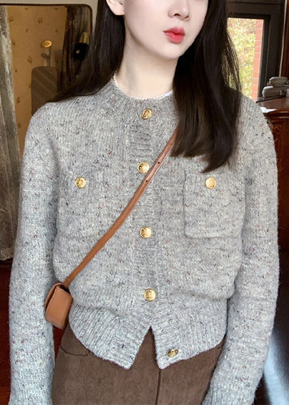 Weekend Flash Sale Chic Grey O Neck Button Knit Short Sweater Cardigan Fall