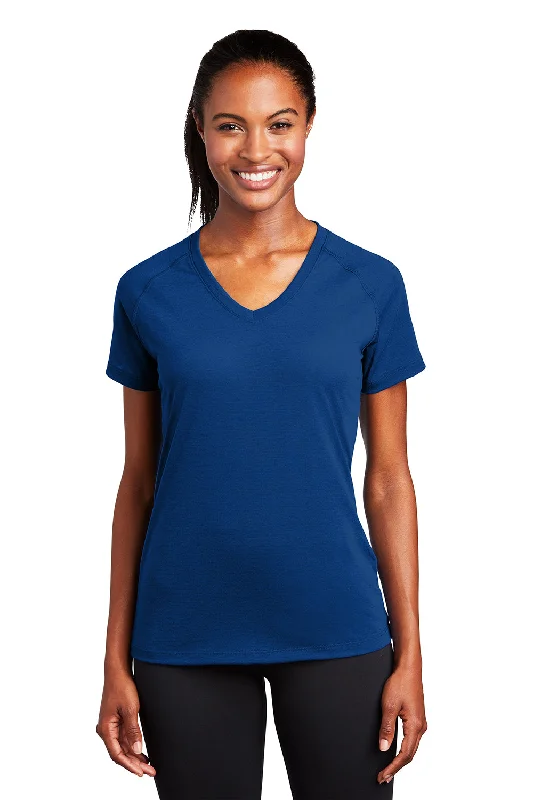 Can't Miss Sport-Tek Womens Ultimate Performance Moisture Wicking Short Sleeve V-Neck T-Shirt - True Royal Blue