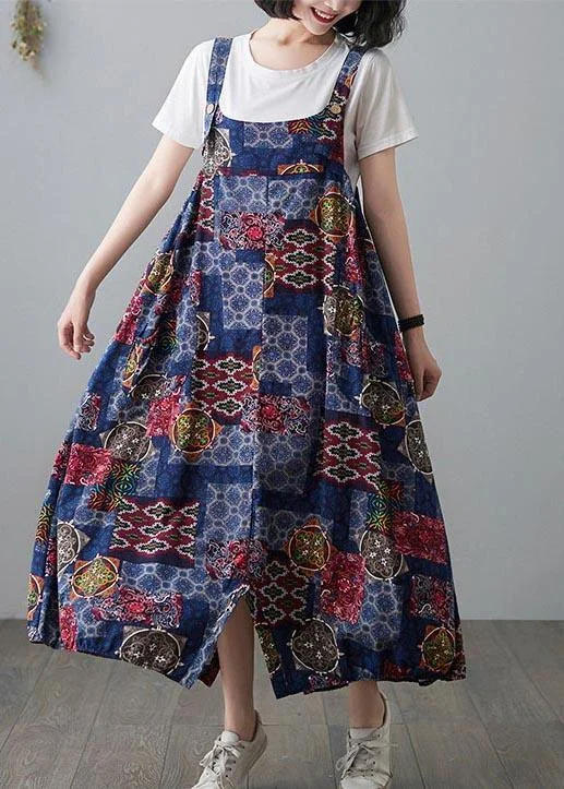 Fantastic Offers Unique Blue Print Wide Leg carpenter pants Summer Cotton Linen Pants Trousers