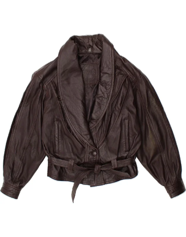 Super Deal VINTAGE Womens Leather Jacket UK 16 Large Brown Leather