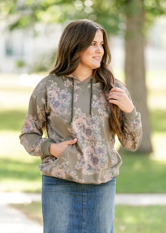 Your Weekend, Your Savings Floral Olive Hoodie Sweatshirt - FINAL SALE