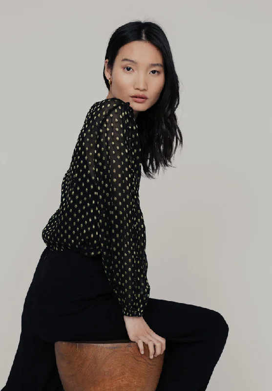 Savings Soar This Weekend Livia Boat Neck Gold Spot Blouse In Black