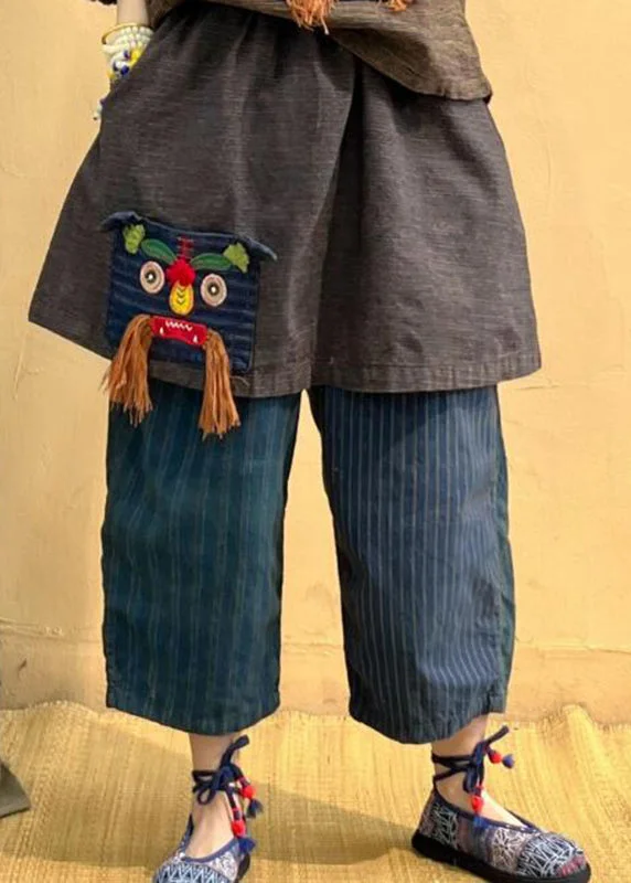 Weekend Bargains to Grab Vintage Pockets Striped Tassel Elastic Waist Linen Crop Pants Fall