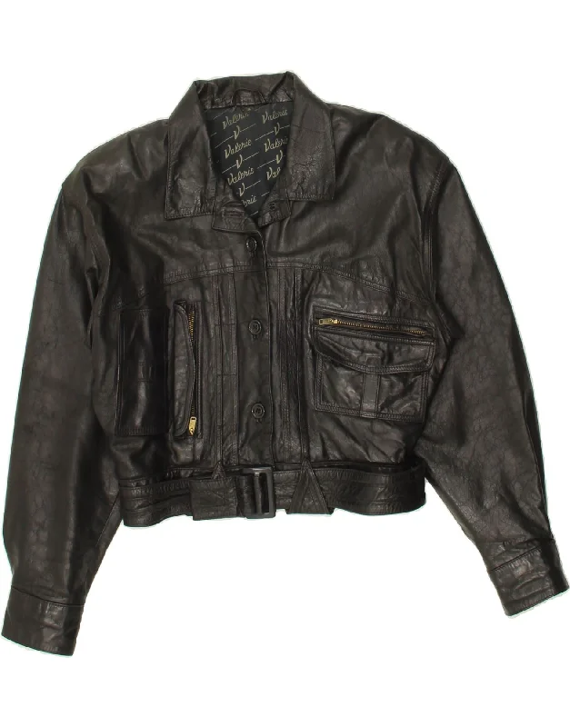Unmissable Offer VINTAGE Womens Crop Leather Jacket EU 36 Small Black Leather