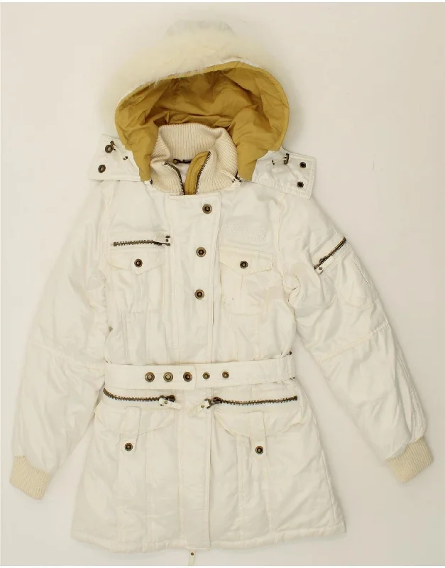 Weekend Deal PHARD Womens Hooded Padded Jacket UK 1O Small White Polyester
