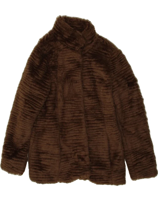 Early Bird VINTAGE Womens Faux Fur Overcoat UK 18 XL Brown Polyester