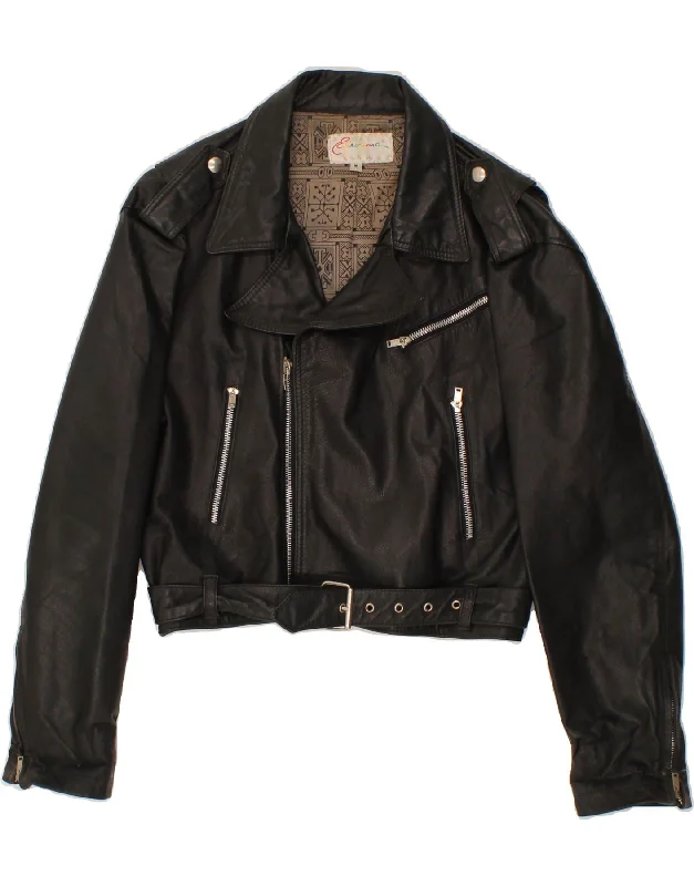 Price Meltdown VINTAGE Womens Crop Leather Jacket UK 14 Medium Black