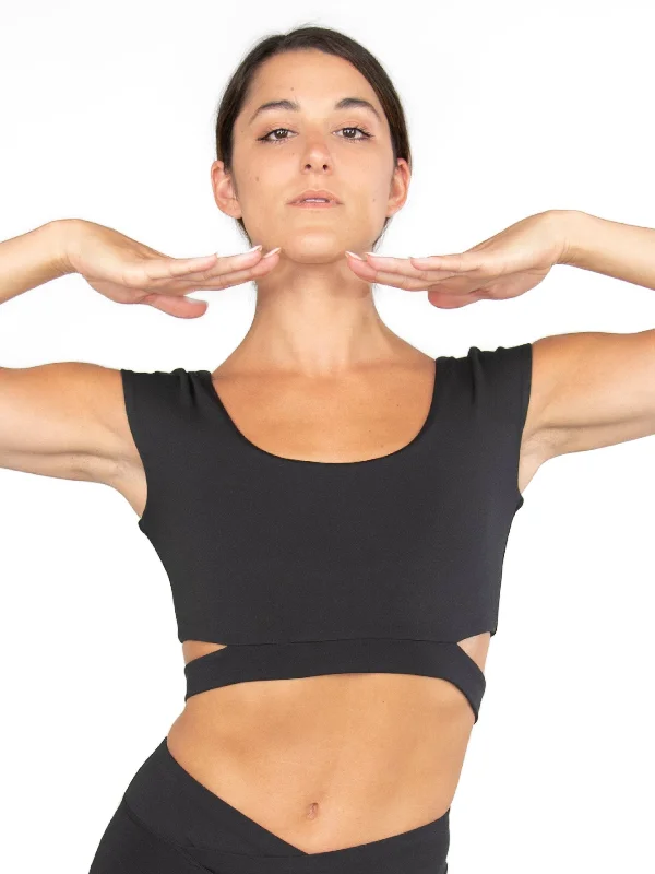 Act Fast Recycled Poly Cap Sleeve Side Band Crop Top| Sports Bra