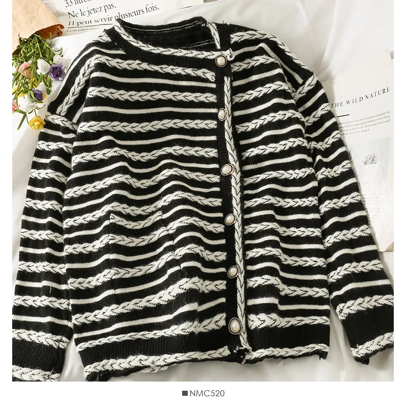 Value Deals New striped loose thin single breasted cardigan  2007