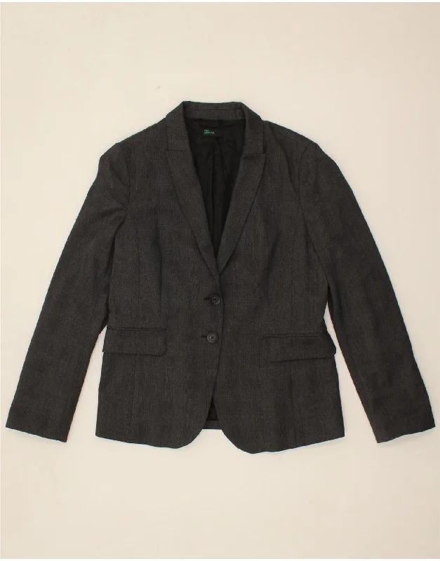 New Deals BENETTON Womens 2 Button Blazer Jacket UK 14 Medium  Black Polyester