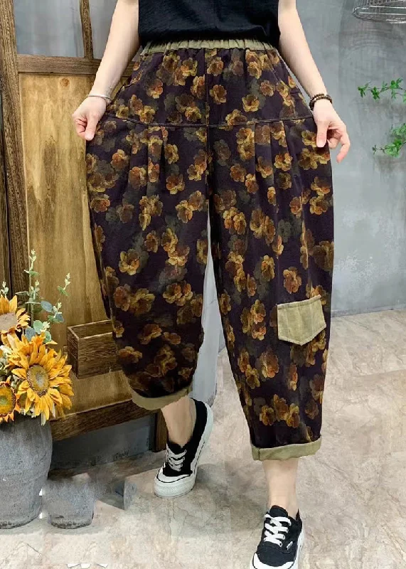 Clearance Sale Stylish Purple Print Linen Harem Pants Summer