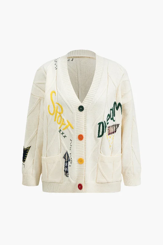 Lowest Rates Letter Embroidery Sweater Cardigan