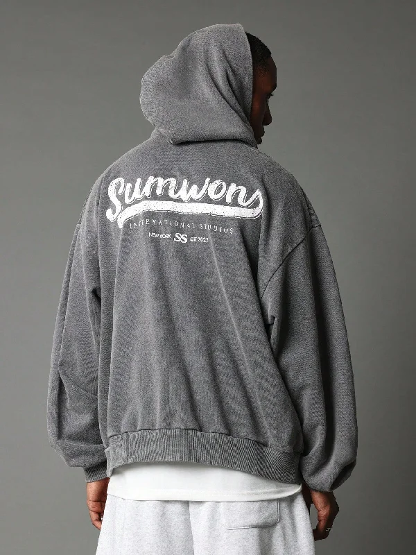 Regular Fit Overhead Washed Hoodie With Graphic Print