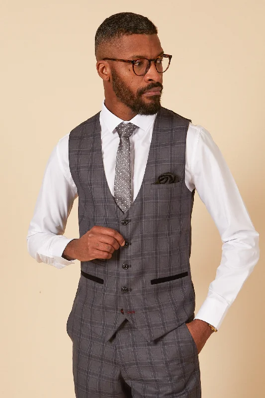 JOSE - Grey Check Single Breasted Waistcoat