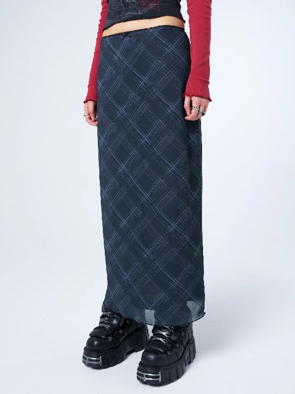 Huge Savings Erika Black Checked Mesh Maxi Skirt