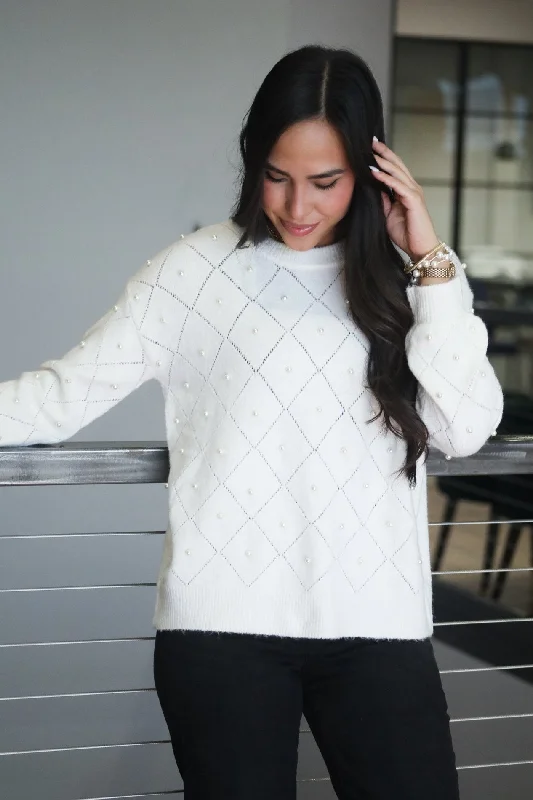 Today's Special Pretty In Pearls Ivory Embellished Sweater