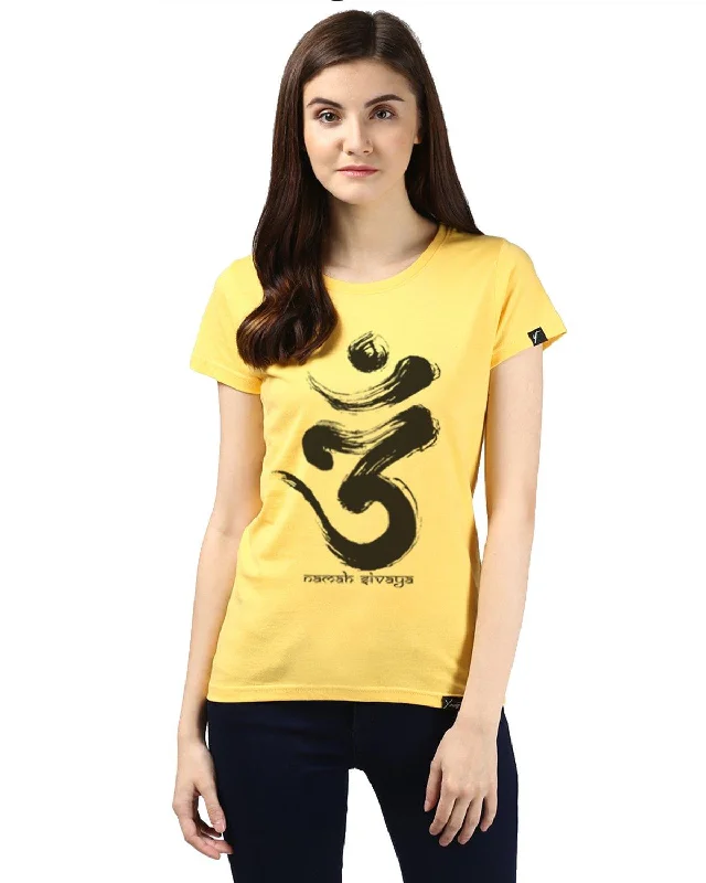The Best Prices Womens Half Sleeve Omm Printed Yellow Color Tshirts