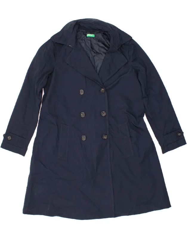 Amazing Deals BENETTON Womens Trench Coat UK 10 Small Navy Blue Polyester