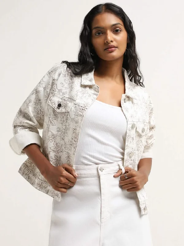 Take Advantage LOV Off-White Floral Printed Denim Jacket