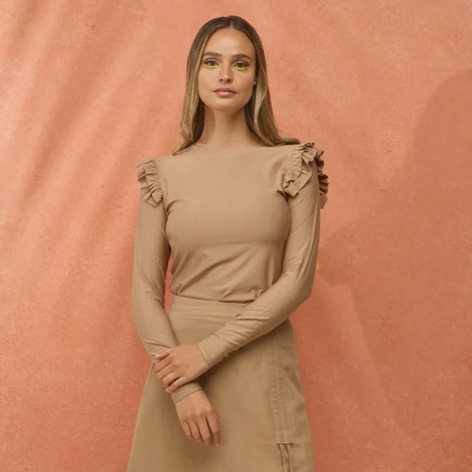 Weekend Specials to Cherish Pleated Shoulder Tee | Camel [Final Sale]