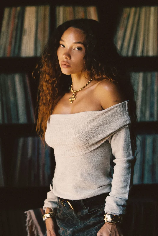 Reduced Rates Nora Beige Off the Shoulder Sweater