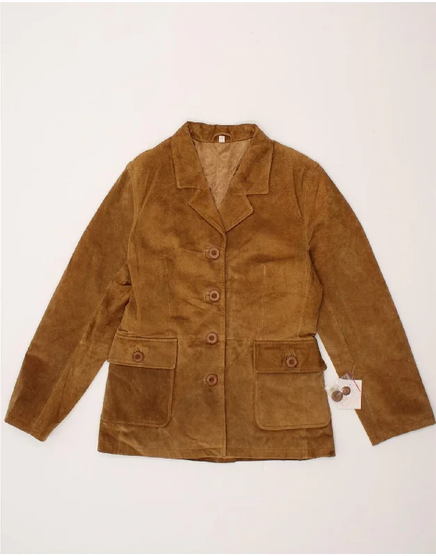 Early Bird Discount VINTAGE Womens Suede 4 Button Blazer Jacket EU 38 Medium Brown Leather