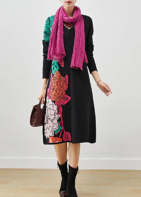 Weekend Sale: Don't Miss Out Fashion Black Print Original Design Knit Long Sweater Spring