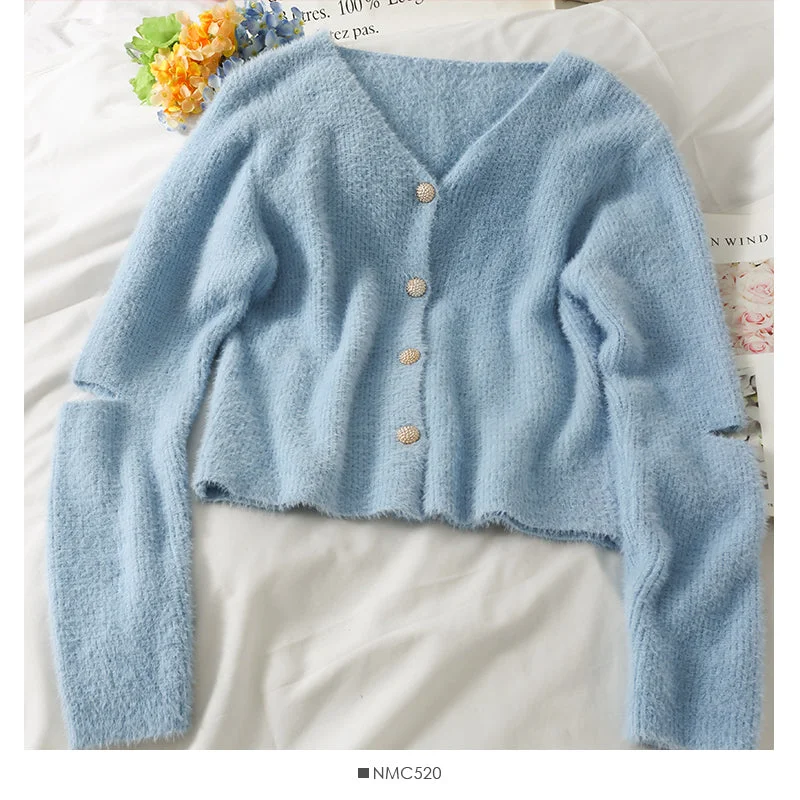 Your Weekend, Your Savings Sweater women's autumn wear broken copper long sleeve single breasted cardigan top  2004