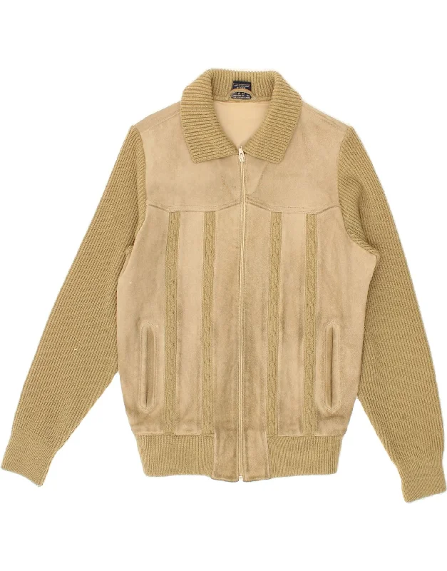 New Deal VINTAGE Womens Leather Bomber Jacket EU 38 Medium Beige Suede